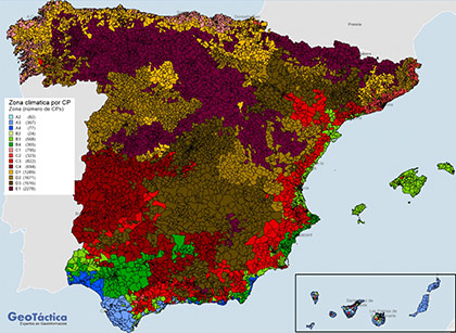 Mapa digital de datos climáticos de España por códigos postales